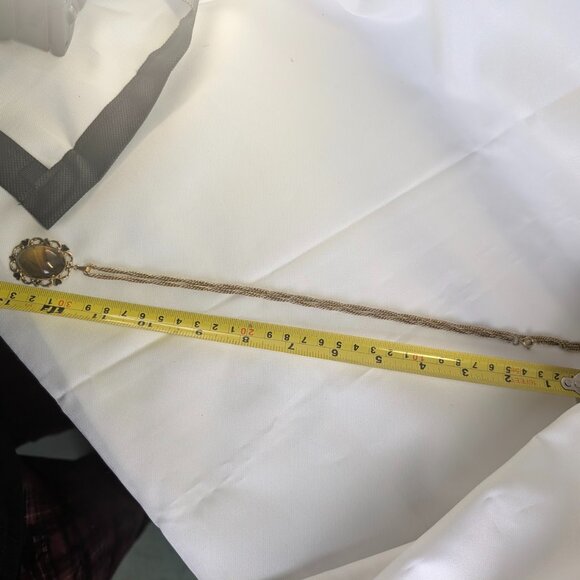 Vintage Tiger eye stone on gold tone pendant with black heart accent - Picture 7 of 9